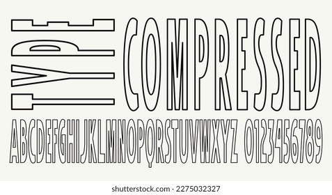 Extra condensed warped hollow sans serif font for warning sign on alcohol label. Letters and numbers for logo and label design