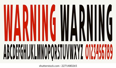 Extra condensed warped sans serif font for warning sign on alcohol label. Vector illustration