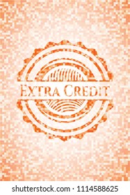 Extra Credit abstract emblem, orange mosaic background