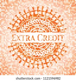 Extra Credit abstract emblem, orange mosaic background