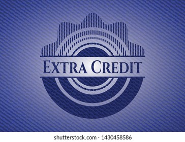 Extra Credit emblem with jean texture. Vector Illustration. Detailed.