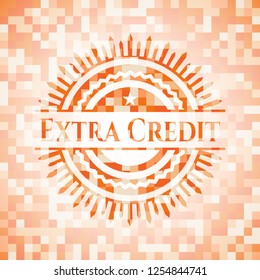 Extra Credit orange tile background illustration. Square geometric mosaic seamless pattern with emblem inside.