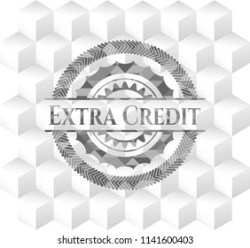 Extra Credit retro style grey emblem with geometric cube white background