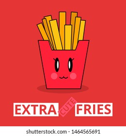 extra cute kawaii fries, extra fries illustration vector, 