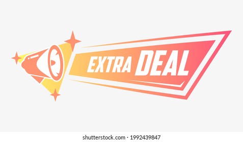 Extra Deal. Best Offer. Super Sale. Shop tag. Arrow. Pointer. Promotion. Offer. Sale and discount. Megaphone Icon. Sticker. Isolated Vector Banner. Button. Market. Loudspeaker. Megaphone. Triangle.