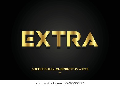Extra elegant golden alphabet letters font set. classic custom gold lettering designs for logo, movie, game. typography tech fonts classic style, regular uppercase and number. vector illustration