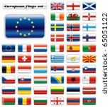 Extra glossy button flags. Big European set. 48 Vector flags. Original size of EU flag included.