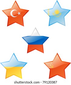 Extra glossy vector stars, national flag icons