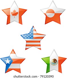 Extra glossy vector stars, national flag icons.