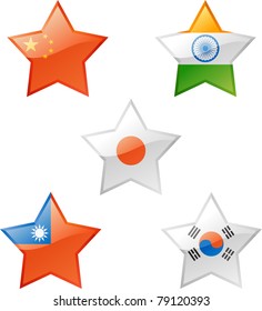 Extra glossy vector stars, national flag icons.