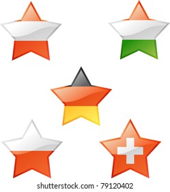 Extra glossy vector stars, national flag icons.