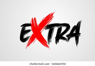 extra grunge brush stroke word text for typography icon logo design. Hand drawn. Red letter X standing out