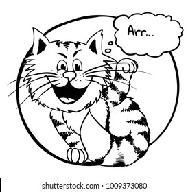Extra happy saturday cat. Smile kitty on the holiday rest. Funny infantile outline sketch cat for coloring book. Kitty on  morning print for shirt. Doodle sleepy cartoon lazy tom
