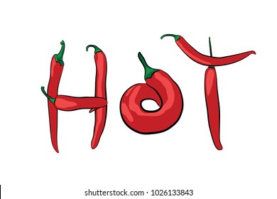 Extra hot chilli peppers hanging on a string. Vector illustration.