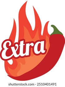 Extra hot meal label. Burning spicy food