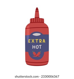 Extra Hot and Spicy Chili Sauce in Plastic Bottle with Label Vector Illustration