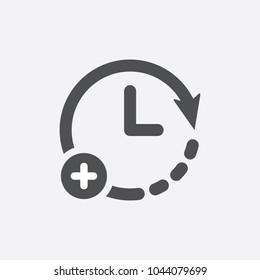 Extra Hour, Extra Time Icon. Clock Icon With Add Sign. Clock Icon And New, Plus, Positive Symbol. Extra, Icon, Time, Hour, Plus, More, Add, Clock, Concept, Flat, Increase