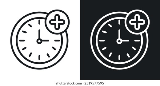 Horas extra icono blanco y negro.