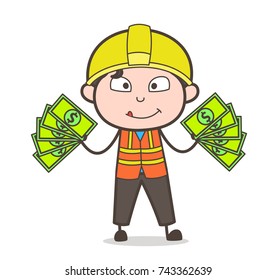 Extra Income Concept - Cute Cartoon Male Engineer Illustration