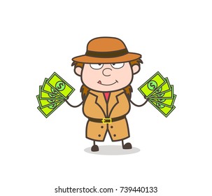 Extra Income Concept - Female Explorer Scientist Cartoon Vector
