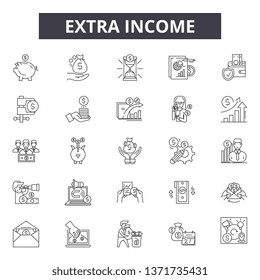 Extra income line icons, signs set, vector. Extra income outline concept, illustration: extra,income,business,money,finance,success,financial,investment,profit