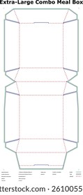 Extra Large Combo Meal Box Packaging Die Cut Template With Dimensions For Food Industry Applications