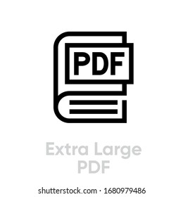 Extra large PDF book icon. Editable line vector. Stylized element volumetric electronic document with letters. Single pictogram.