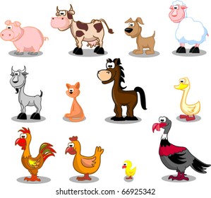 Extra large set animals including cows, turkeys, sheep, horse, goose, duck, dog, cat, chicken, goat, pig, rooster, chicken