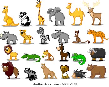 Extra large set of animals including lion, kangaroo, giraffe, elephant, camel, antelope, hippo, tiger, zebra, rhinoceros