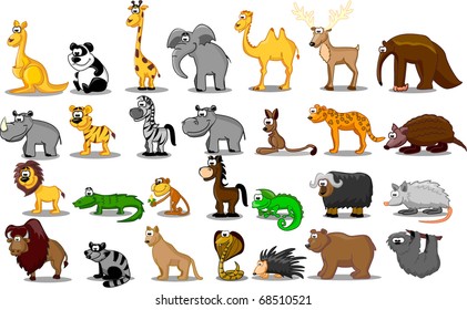 Extra large set of animals including lion, kangaroo, giraffe, elephant, camel, antelope, hippo, tiger, zebra, rhinoceros