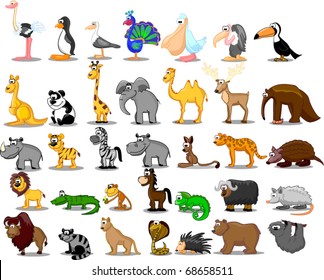 Extra large set of animals including lion, kangaroo, giraffe, elephant, camel, antelope, hippo, tiger, zebra, rhinoceros