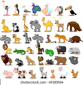 Extra large set of animals including lion, kangaroo, giraffe, elephant, camel, antelope, hippo, tiger, zebra, rhinoceros