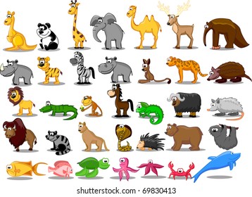 Extra large set of animals including lion, kangaroo, giraffe, elephant, camel, antelope, hippo, tiger, zebra, rhinoceros