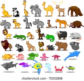 Extra large set of animals including lion, kangaroo, giraffe, elephant, camel, antelope, hippo, tiger, zebra, rhinoceros