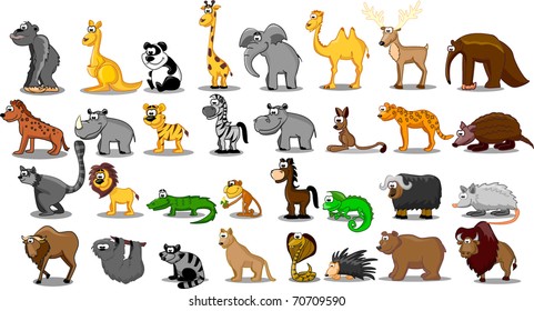 Extra large set of animals including lion, kangaroo, giraffe, elephant, camel, antelope, hippo, tiger, zebra, rhinoceros