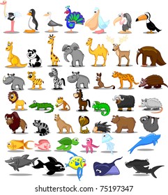 Extra large set of animals including lion, kangaroo, giraffe, elephant, camel, antelope, hippo, tiger, zebra, rhinoceros