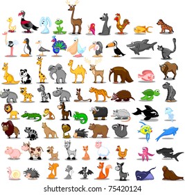 Extra large set of animals including lion, kangaroo, giraffe, elephant, camel, antelope, hippo, tiger, zebra, rhinoceros