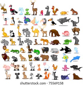 Extra large set of animals including lion, kangaroo, giraffe, elephant, camel, antelope, hippo, tiger, zebra, rhinoceros