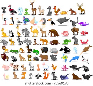 Extra large set of animals including lion, kangaroo, giraffe, elephant, camel, antelope, hippo, tiger, zebra, rhinoceros - Shutterstock ID 75569170