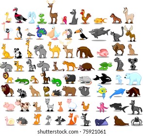 Extra large set of animals including lion, kangaroo, giraffe, elephant, camel, antelope, hippo, tiger, zebra, rhinoceros