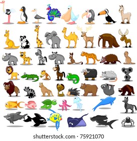 Extra large set of animals including lion, kangaroo, giraffe, elephant, camel, antelope, hippo, tiger, zebra, rhinoceros