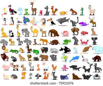 Extra large set of animals including lion, kangaroo, giraffe, elephant, camel, antelope, hippo, tiger, zebra, rhinoceros