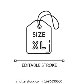 Extra Large Size Label Pixel Perfect Linear Icon. Thin Line Customizable Illustration. Clothing Parameters Contour Symbol. Tag With XL Letters. Vector Isolated Outline Drawing. Editable Stroke