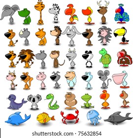 Extra large vector set of different cute animals