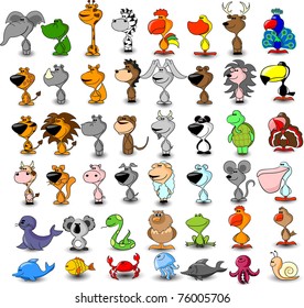 Extra large vector set of different cute animals