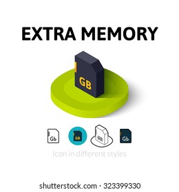 Extra memory icon, vector symbol in flat, outline and isometric style