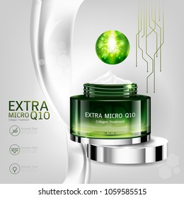 Extra Micro Q10 Collagen Serum and Vitamin Background Concept Skin Care Cosmetic.
