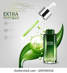 Extra Micro Q10 Colágeno Sérico y Vitamina Antecedentes Concepto Cosmético Piel asistencia.
