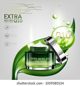 Extra Micro Q10 Collagen Serum and Vitamin Background Concept Skin Care Cosmetic.