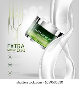 Extra Micro Q10 Colágeno Sérico y Vitamina Antecedentes Concepto Cosmético Piel asistencia.